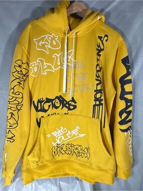 Valiant University of Michigan Hoodie Unisex XL Yellow Kangaroo Pouch Graffiti